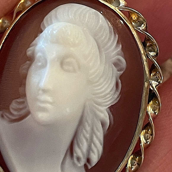 Vintage 14k Gold Concave Carved Shell Cameo Twist Wavy Frame Pendant Brooch Pin - Picture 5 of 8